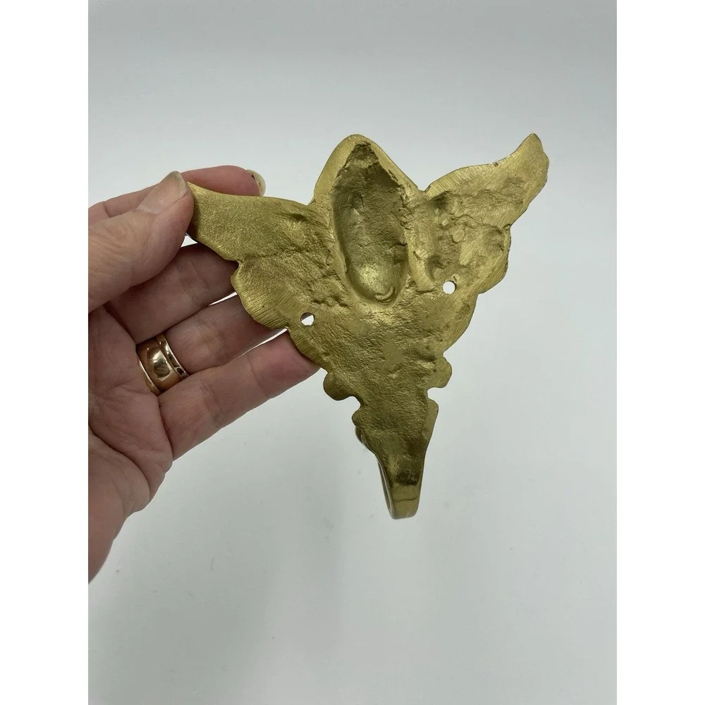 Vtg Solid Brass Angel Cherub Decorative‎ Wall Hanger Robe Towel Hat Key Hook